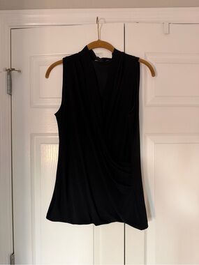 White House Black Market Black Sleeveless Draped V-Neck Camisole